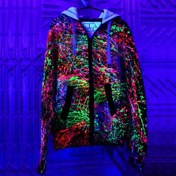 COUCHUK - UV REACTIVE - MULTI SPLAT HOODIE - Clubwear - PLUR - Rave clothing
