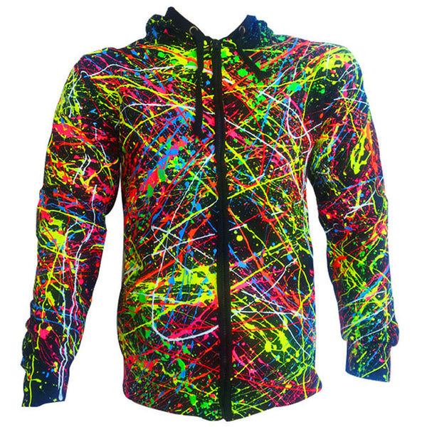 COUCHUK - UV REACTIVE - MULTI SPLAT HOODIE - Clubwear - PLUR - Rave clothing