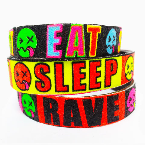 COUCHUK - UV REACTIVE - SLOGAN BANDS EAT SLEEP RAVE REPEAT THIN - Clubwear - PLUR - Rave clothing