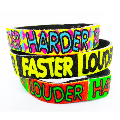 COUCHUK - UV REACTIVE - SLOGAN BANDS HARDER FASTER LOUDER THIN - Clubwear - PLUR - Rave clothing