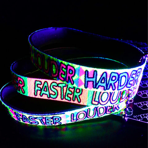 COUCHUK - UV REACTIVE - SLOGAN BANDS HARDER FASTER LOUDER THIN - Clubwear - PLUR - Rave clothing