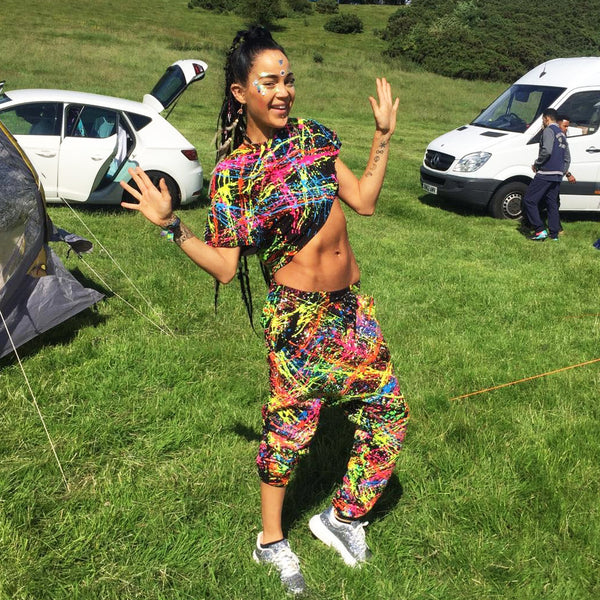 COUCHUK - UV REACTIVE - MULTI SPLAT LOOSE FIT CROP TOP - Clubwear - PLUR - Rave clothing
