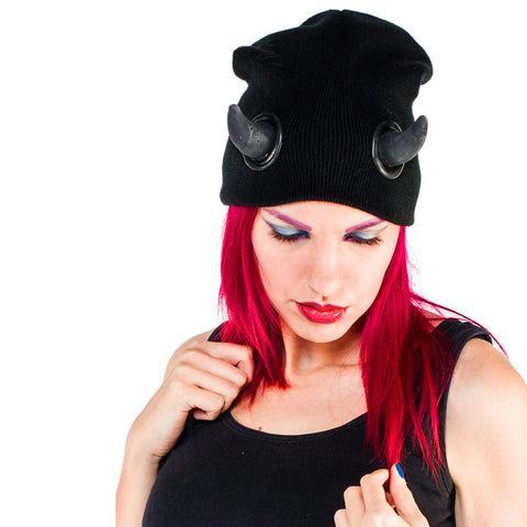 COUCHUK - UV REACTIVE - HORN BEANIE BLACK - Clubwear - PLUR - Rave clothing