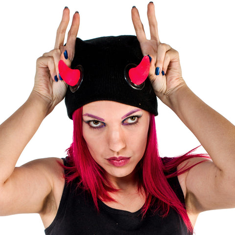 COUCHUK - UV REACTIVE - HORN BEANIE RED - Clubwear - PLUR - Rave clothing