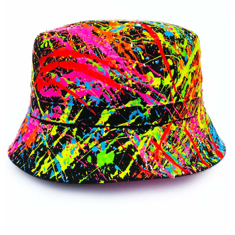 COUCHUK - UV REACTIVE - SPLAT RAVE HAT BLACK MULTI - Clubwear - PLUR - Rave clothing