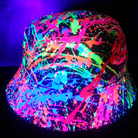 COUCHUK - UV REACTIVE - SPLAT RAVE HAT BLACK MULTI - Clubwear - PLUR - Rave clothing