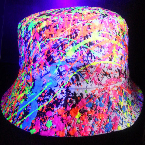 COUCHUK - UV REACTIVE - SPLAT RAVE HAT WHITE MULTI - Clubwear - PLUR - Rave clothing