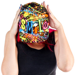 COUCHUK - UV REACTIVE - SMILE  FLATPEAK CAP BLACK - Clubwear - PLUR - Rave clothing
