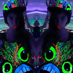 COUCHUK - UV REACTIVE - SMILE  FLATPEAK CAP BLACK - Clubwear - PLUR - Rave clothing