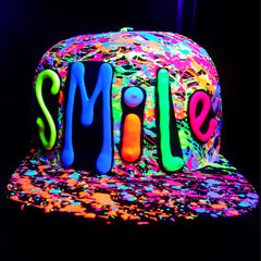 COUCHUK - UV REACTIVE - SMILE  FLATPEAK CAP BLACK - Clubwear - PLUR - Rave clothing
