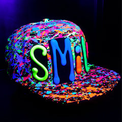 COUCHUK - UV REACTIVE - SMILE  FLATPEAK CAP BLACK - Clubwear - PLUR - Rave clothing