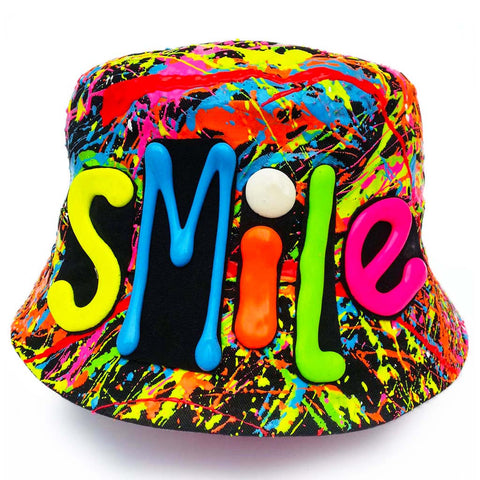 COUCHUK - UV REACTIVE - SMILE RAVE HAT BLACK MULTI - Clubwear - PLUR - Rave clothing