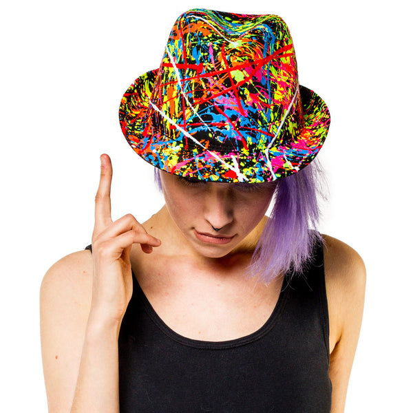 COUCHUK - UV REACTIVE - SPLASH TRILBY BLACK - Clubwear - PLUR - Rave clothing