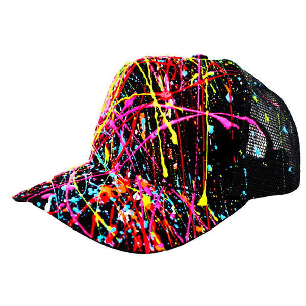 COUCHUK - UV REACTIVE - SPLASH TRUCKER CAP BLACK - Clubwear - PLUR - Rave clothing