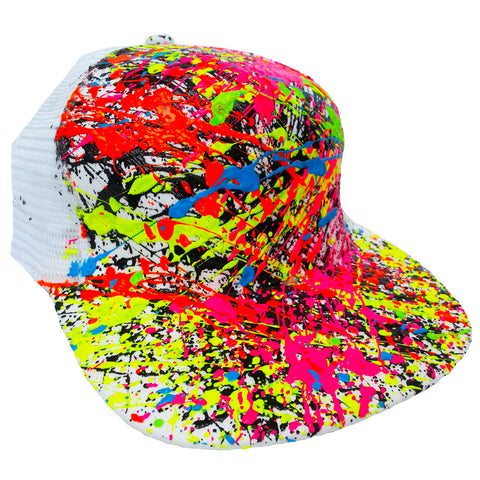 COUCHUK - UV REACTIVE - SPLASH TRUCKER CAP WHITE - Clubwear - PLUR - Rave clothing