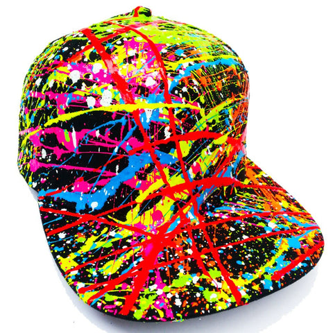 COUCHUK - UV REACTIVE - SPLAT FLATPEAK CAP BLACK - Clubwear - PLUR - Rave clothing
