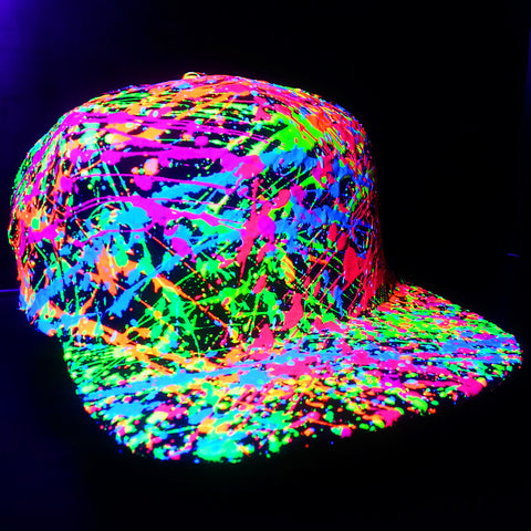 COUCHUK - UV REACTIVE - SPLAT FLATPEAK CAP BLACK - Clubwear - PLUR - Rave clothing