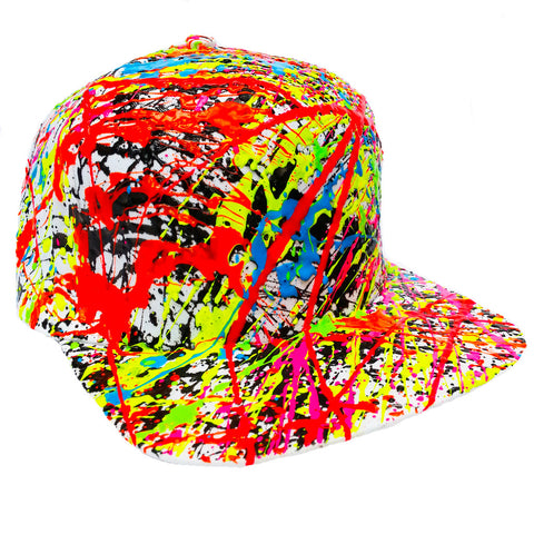 COUCHUK - UV REACTIVE - SPLAT FLATPEAK CAP WHITE - Clubwear - PLUR - Rave clothing
