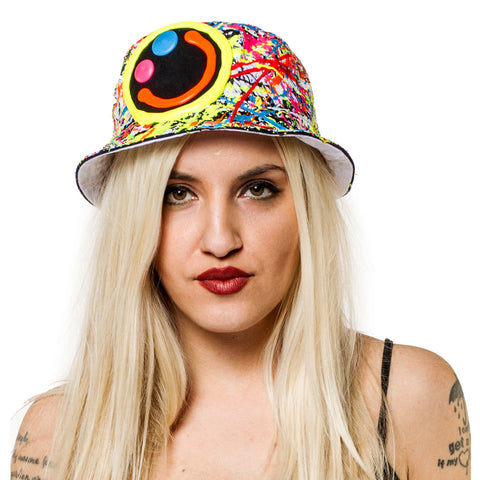 COUCHUK - UV REACTIVE - SQUIDGY FACE RAVE HAT WHITE MULTI - Clubwear - PLUR - Rave clothing