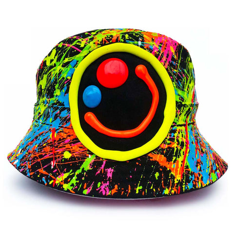 COUCHUK - UV REACTIVE - SQUIDGY FACE RAVE HAT BLACK MULTI - Clubwear - PLUR - Rave clothing