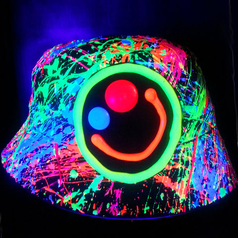 COUCHUK - UV REACTIVE - SQUIDGY FACE RAVE HAT BLACK MULTI - Clubwear - PLUR - Rave clothing