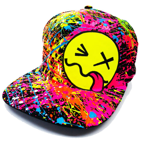 COUCHUK - UV REACTIVE - YELLOW TONGUE FLATPEAK CAP BLACK - Clubwear - PLUR - Rave clothing