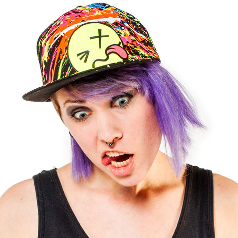 COUCHUK - UV REACTIVE - YELLOW TONGUE FLATPEAK CAP BLACK - Clubwear - PLUR - Rave clothing