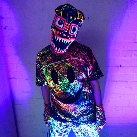 COUCHUK - UV REACTIVE - GRIN UNISEX T-SHIRT BLACK - Clubwear - PLUR - Rave clothing