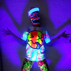 COUCHUK - UV REACTIVE - RAINBOW TONGUE UNISEX T-SHIRT WHITE - Clubwear - PLUR - Rave clothing