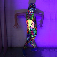COUCHUK - UV REACTIVE - RAINBOW TONGUE BEATER VEST BLACK - Clubwear - PLUR - Rave clothing