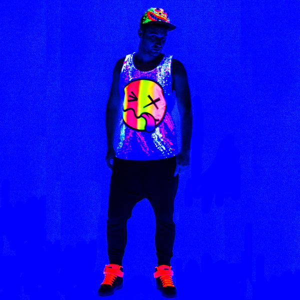 COUCHUK - UV REACTIVE - RAINBOW TONGUE BEATER VEST WHITE - Clubwear - PLUR - Rave clothing