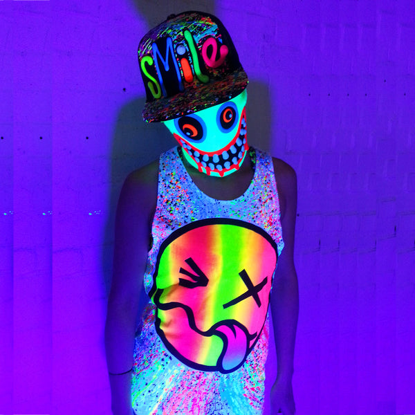 COUCHUK - UV REACTIVE - RAINBOW TONGUE BEATER VEST WHITE - Clubwear - PLUR - Rave clothing