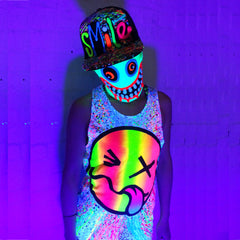 COUCHUK - UV REACTIVE - RAINBOW TONGUE BEATER VEST WHITE - Clubwear - PLUR - Rave clothing