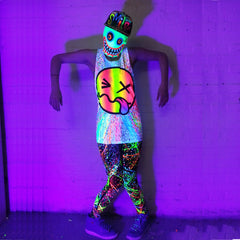 COUCHUK - UV REACTIVE - RAINBOW TONGUE BEATER VEST WHITE - Clubwear - PLUR - Rave clothing