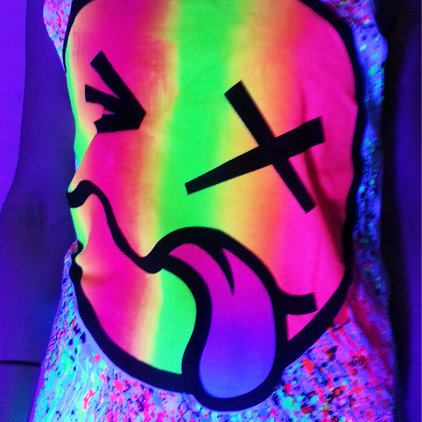 COUCHUK - UV REACTIVE - RAINBOW TONGUE T-SHIRT WHITE - Clubwear - PLUR - Rave clothing