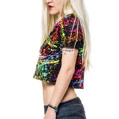 COUCHUK - UV REACTIVE - MULTI SPLAT FITTED CROP TOP - Clubwear - PLUR - Rave clothing