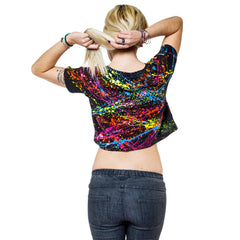 COUCHUK - UV REACTIVE - MULTI SPLAT FITTED CROP TOP - Clubwear - PLUR - Rave clothing