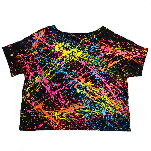 COUCHUK - UV REACTIVE - MULTI SPLAT FITTED CROP TOP - Clubwear - PLUR - Rave clothing