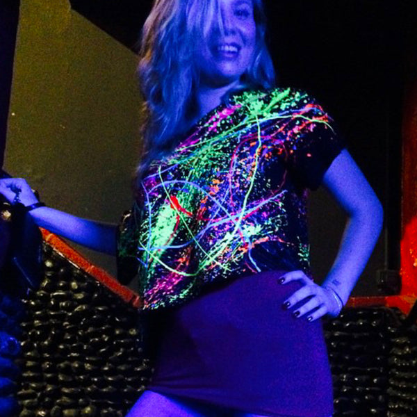 COUCHUK - UV REACTIVE - MULTI SPLAT FITTED CROP TOP - Clubwear - PLUR - Rave clothing