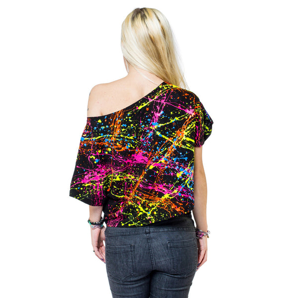 COUCHUK - UV REACTIVE - MULTI SPLAT LOOSE FIT CROP TOP - Clubwear - PLUR - Rave clothing