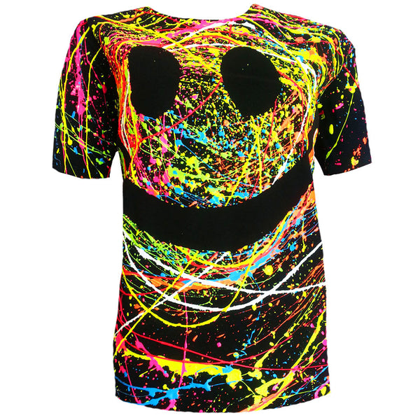 COUCHUK - UV REACTIVE - GRIN UNISEX T-SHIRT BLACK - Clubwear - PLUR - Rave clothing