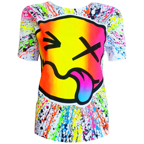 COUCHUK - UV REACTIVE - RAINBOW TONGUE UNISEX T-SHIRT WHITE - Clubwear - PLUR - Rave clothing