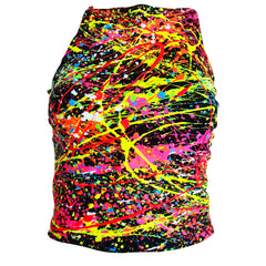 COUCHUK - UV REACTIVE - MULTI SPLAT NINETIES STYLE CROPPED VEST TOP - Clubwear - PLUR - Rave clothing