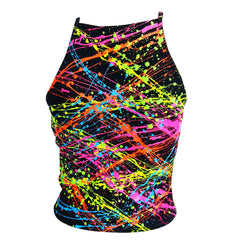 COUCHUK - UV REACTIVE - MULTI SPLAT NINETIES STYLE CROPPED VEST TOP - Clubwear - PLUR - Rave clothing