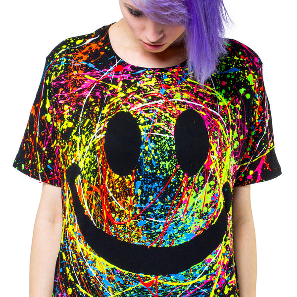 COUCHUK - UV REACTIVE - GRIN UNISEX T-SHIRT BLACK - Clubwear - PLUR - Rave clothing