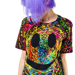 COUCHUK - UV REACTIVE - GRIN UNISEX T-SHIRT BLACK - Clubwear - PLUR - Rave clothing