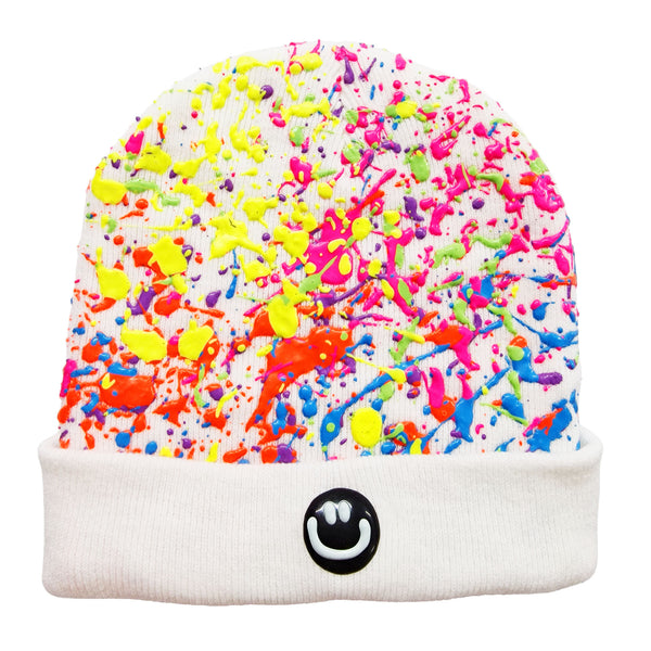 SPLATTERED BEANIE NEON WHITE - PASTEL NEON MULTI