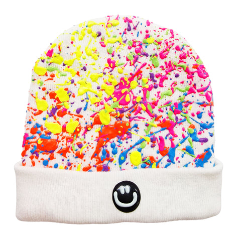 SPLATTERED BEANIE NEON WHITE - PASTEL NEON MULTI