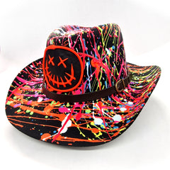 NEON SPLATTER COWBOY HAT – EVIL G BADGE