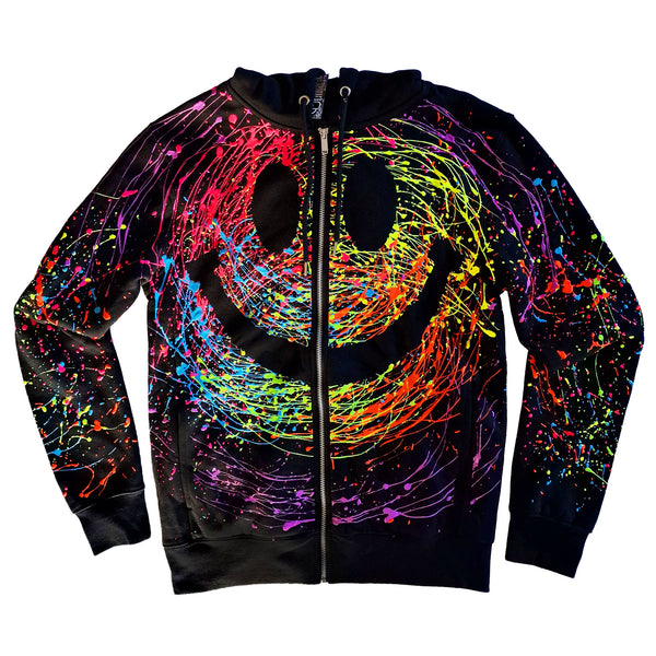 KIDS GRIN ZIP UP HOODIE BLACK